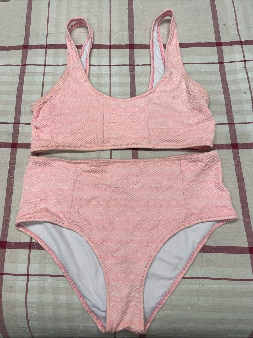 Cupshe Pink Textured High-Waist Bikini Set